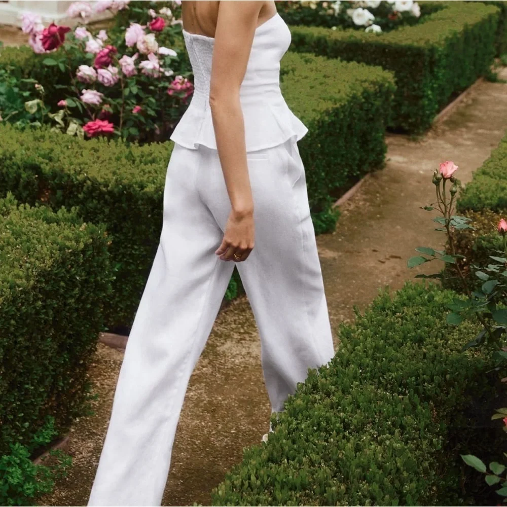 Reformation Pants Vesta White Linen Wide Leg Trousers Sz 0‎